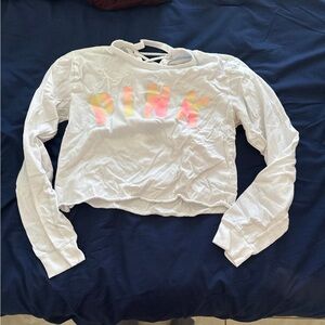 Victoria's Secret White Long Sleeve Tee with Pink Lettering